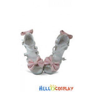 White Pink Bows Instep Straps Chunky Princess Lolita Shoes