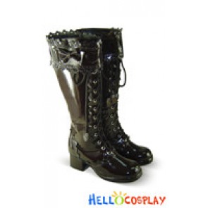 Mirror Brown Heart Ruffle Chunky Princess Lolita Long Boots