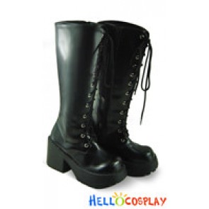 Matte Black Lace Up Chunky Punk Lolita Boots