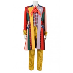 Doctor Cosplay Series 6th Sixth Dr Colorful Lattice Stripe Coat Costume