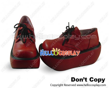Matt Wine Red Lacing Platform Punk Lolita Shoes