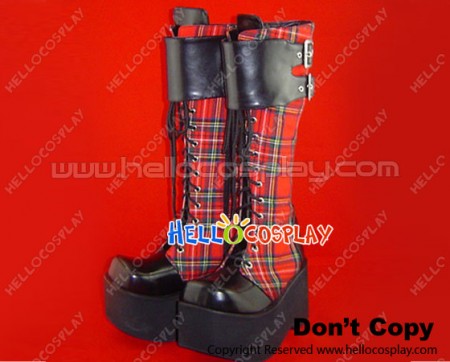 Black and Red Gingham High Platform Punk Lolita Boots