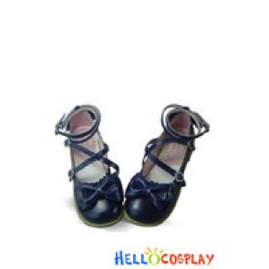 Blue Ruffle Bows Sweet Chunky Princess Lolita Shoes