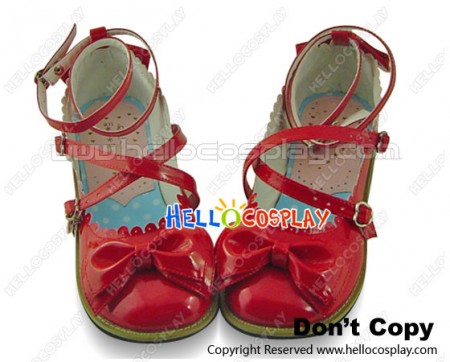 Mirror Red Bows Ruffle Sweet Chunky Princess Lolita Shoes
