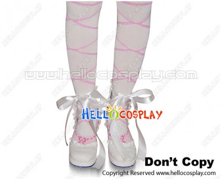 White Ballet Ribbon Lace Chunky Sweet Lolita Shoes