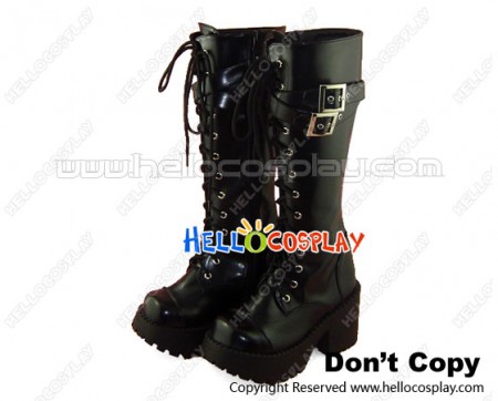 Matte Black Zipper Crossing Straps Chunky Punk Lolita Boots