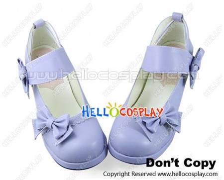 Matt Purple Bows Instep Strap Chunky Princess Lolita Shoes