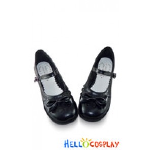 Black Heart Shaped Ruffle Low Flat Princess Lolita Shoes