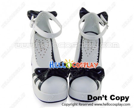 Black White Chunky Bows Ruffle Princess Lolita Shoes