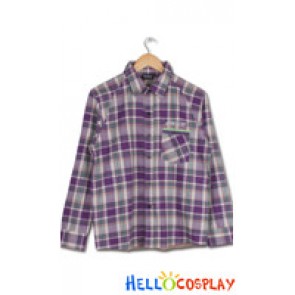 Evangelion 2 You Can Not Advance EVA Cosplay Shinji Ikari Purple Lattice Shirt Costume