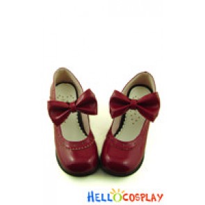 Mirror Wine Red Charlotte Bow Chunky Sweet Lolita Shoes