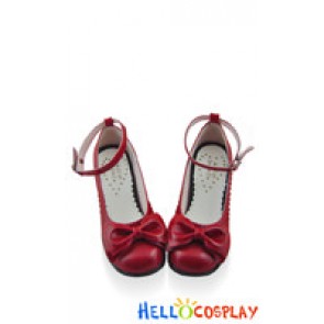 Wine Red Ruffle Bow Contract Chunky Sweet Lolita Shoes