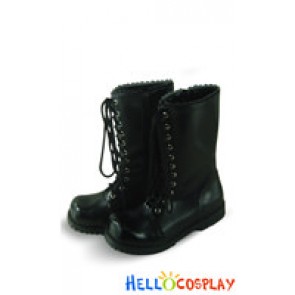 Black Low Lace And Zipper Chunky Punk Lolita Boots