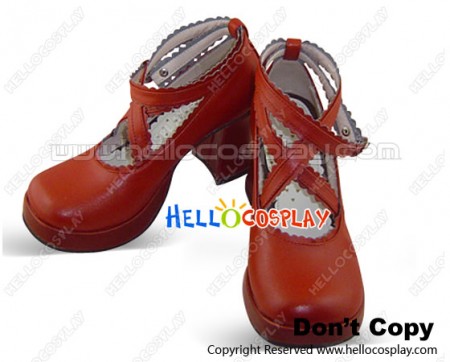 Wine Red Crossing Ruffle Strap Chunky Princess Lolita Shoes