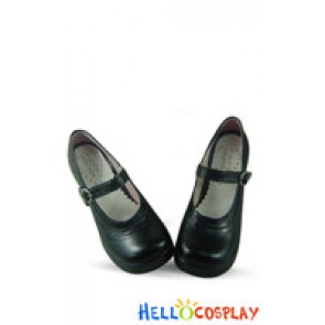 Matte Black Single Strap Chunky Sweet Lolita Shoes