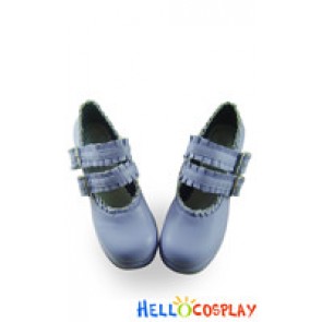 Matt Purple Ruffle Double Straps Chunky Sweet Lolita Shoes