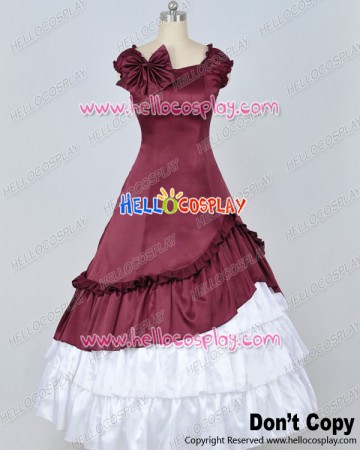 Southern Belle Cotton Evening Gown Dark Red White Lolita Dress